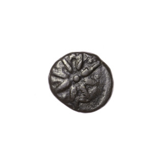 bronze coin, Pantikapaion; tripod (iconographic); eight-pointed star (iconographic); stars; aw: