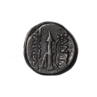bronze coin, Pantikapaion; obverse: head of Apollo in laurel wreath facing right; reverse: quiver