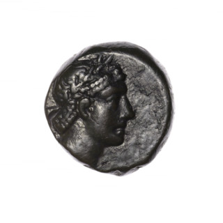 bronze coin, Pantikapaion; obverse: head of Apollo in a laurel wreath to the right; reverse: quiver