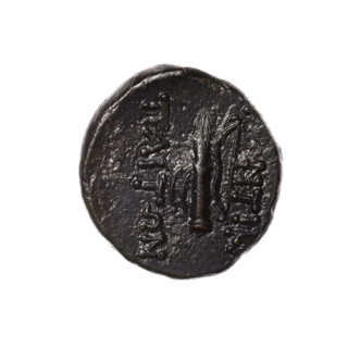 Bronze coin, Pantikapaion; obverse: head of Apollo in laurel wreath facing right; reverse: quiver