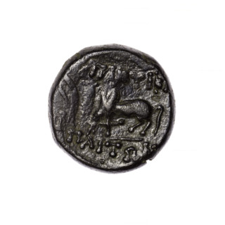Bronze coin, Pantikapaion; obverse: head of Apollo in laurel wreath facing right; reverse: grazing