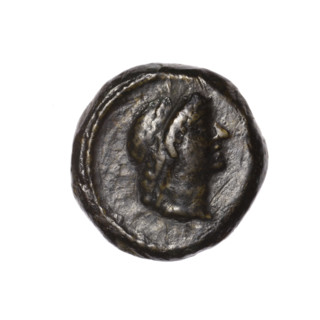 bronze coin, Pantikapaion, prora (iconographic), head of Apollo (iconographic), Black Sea, Apollo