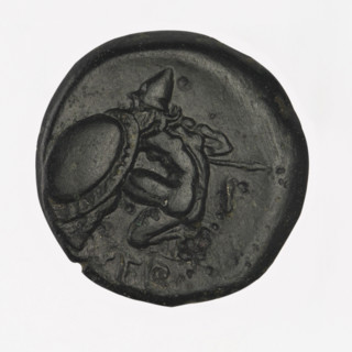 bronze coin, Chersonesos, Artemis on a quadriga (iconographic), kneeling warrior (iconographic),