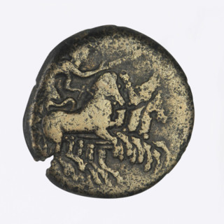 Bronze coin, Chersonesos; obverse: Artemis (Deva) on a quadriga to the right, a torch in her raised