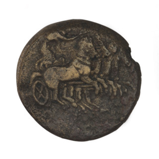 Bronze coin, Chersonesos; Artemis on a quadriga (iconographic); warriors; kneeling warrior