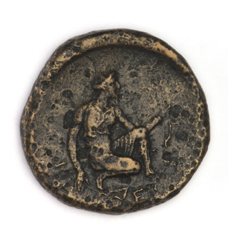 Bronze coin, Chersonesos, 330–320 BC. Obverse: eagle-headed griffin facing left. Reverse: Artemis