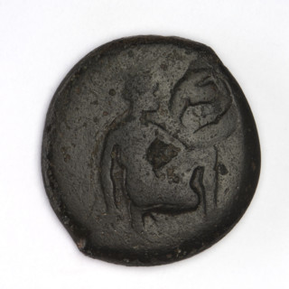 bronze coin, Chersonesos, griffins, kneeling Artemis, Artemis (mythology), dolphins, countermarks