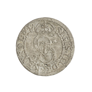 Szelag (coin), 1604. Obverse: crowned monogram with a shield inscribed with the Vasa coat of arms;