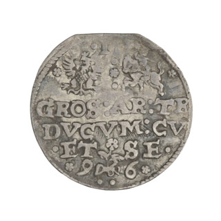 Trojak (with a bust of Frederick Kettler). Obverse: in border a male bust in armor decorated with a
