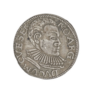 Trojak (with a bust of Frederick Kettler). Obverse: in the border a male bust in armor decorated
