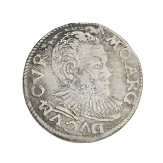 Trojak (with a bust of Frederick Kettler). Obverse: male bust of Frederick Kettler (Duke of