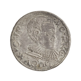 Trojak (with a bust of Frederick Kettler). Obverse: in the border a male bust in armor decorated
