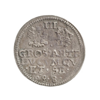 Trojak (with a bust of Wilhelm Kettler). Obverse: in the border a male bust facing right with long
