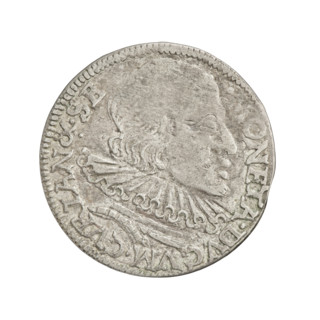 Trojak (with a bust of Wilhelm Kettler). Obverse: in the border a male bust with long hair and a