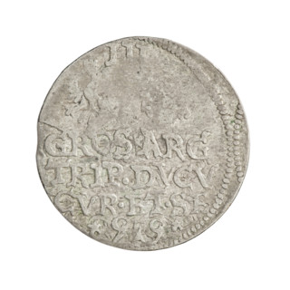 Trojak (with a bust of Wilhelm Kettler). Obverse: in border a male bust with long hair and a