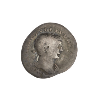 Denarius, Trajan (53–117; Roman emperor 98–117). Obverse: head of Trajan with laurel wreath facing