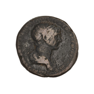 Trajan (53–117; Roman Emperor 98–117). Obverse: head of Trajan in a radiant crown; rim inscription