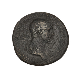 Trajan (53–117; Roman Emperor 98–117). Bronze coin, 116–117 CE, Rome. Obverse: bust of Trajan