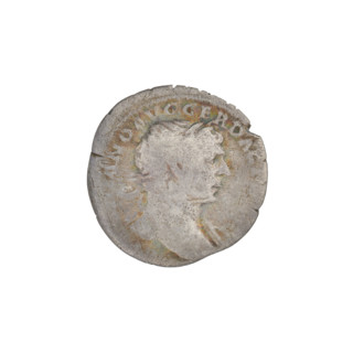 Denarius of Trajan (53–117; Roman emperor 98–117). Obverse: head of Trajan wearing a laurel wreath,