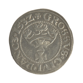 Gdansk grosz, Sigismund I the Old (King of Poland; 1506–1548). Polish coin depicting male royal