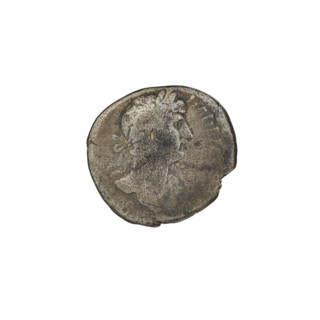 Denarius of Hadrian (76–138; Roman emperor 117–138). Obverse: Bust of Hadrian with laurel wreath