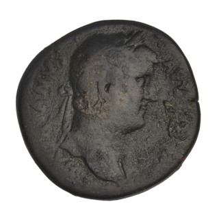 Sestertius of Hadrian (76–138; Roman emperor 117–138). Obverse: Bust of Hadrian with laurel wreath