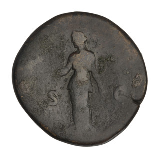 Sestertius of Hadrian (76–138; Roman emperor 117–138). Obverse: bust of Hadrian with laurel wreath