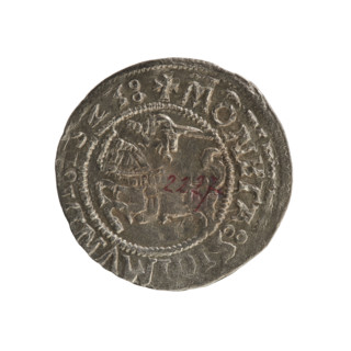 Lithuanian half-grosz, Sigismund I the Old (king of Poland; 1506–1548). Obverse: Chaser (Chase?
