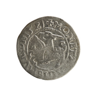 Lithuanian half-grosz, Sigismund I the Old (King of Poland; 1506–1548). Obverse: Pogon (Lithuanian