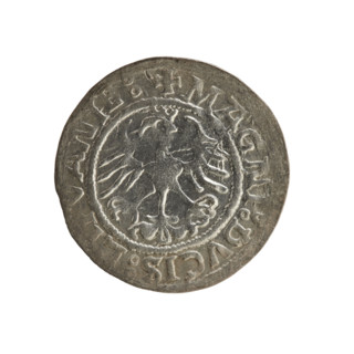 Lithuanian half-grosz, Sigismund I the Old (king of Poland; 1506–1548). Obverse: Pogon (Lithuanian