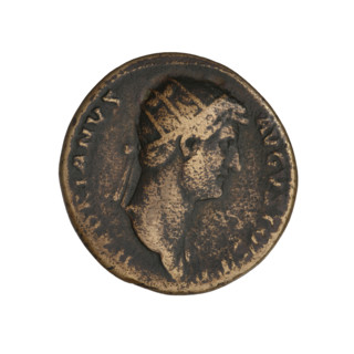 Dupondius of Hadrian (reigned 117–138). Obverse: head of Hadrian right wearing a radiant crown; rim