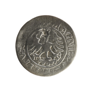 Lithuanian half-grosz, Sigismund I the Old (King of Poland; 1506–1548). Obverse: Pogon (mounted