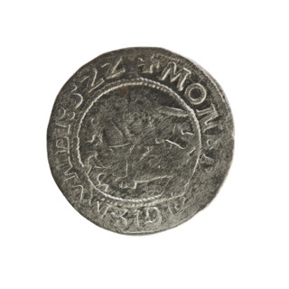 Lithuanian half-grosz, Sigismund I the Old (king of Poland; 1506–1548). Obverse: Pogon (mounted