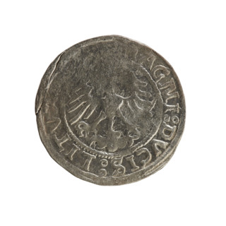 Lithuanian half-grosz, Sigismund I the Old (King of Poland; 1506–1548). Obverse: Pogon turned left;