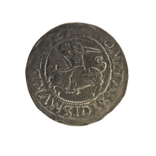 Lithuanian half-grosz, Sigismund I the Old (King of Poland; 1506–1548). Obverse: Pogon (Lithuanian