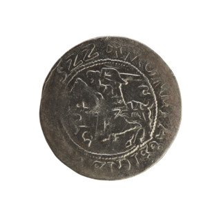 Lithuanian half-grosz, Sigismund I the Old (King of Poland; 1506–1548). Obverse: Pogon (Lithuanian