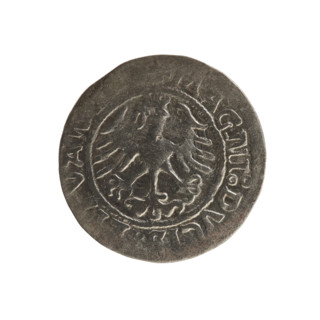 Lithuanian half-grosz, Sigismund I the Old (King of Poland; 1506–1548). Obverse: Pogon (Lithuanian