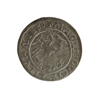 Lithuanian half-grosz, Sigismund I the Old (King of Poland; 1506–1548). Obverse: Pogon (mounted