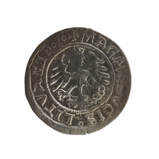 Lithuanian half-grosz, Sigismund I the Old (king of Poland; 1506–1548). Obverse: Chaser (Chaser