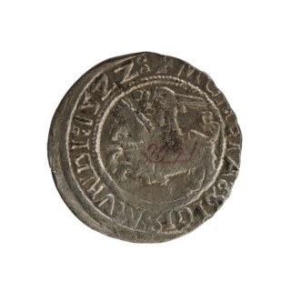 Lithuanian half-grosz, Sigismund I the Old (King of Poland; 1506–1548). Obverse: Chaser (coat of
