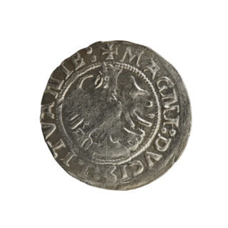 Lithuanian half-grosz, Sigismund I the Old (King of Poland; 1506–1548). Obverse: Chaser (coat of