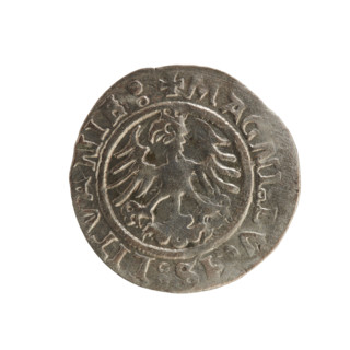 Lithuanian half-grosz, Sigismund I the Old (king of Poland; 1506–1548). Coin (1522). Obverse: