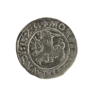 Lithuanian half-grosz, Sigismund I the Old (king of Poland; 1506–1548). Obverse: Pogon turned left;