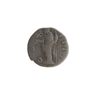 Denarius of Antoninus Pius (86–161; Roman emperor 138–161). Obverse: Head of Antoninus Pius in a