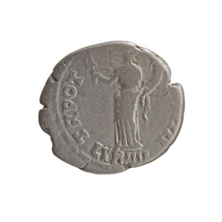 Denarius of Antoninus Pius (86–161; Roman emperor 138–161). Obverse: Head of Antoninus Pius in a