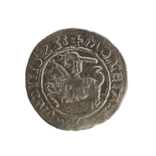 Lithuanian half-grosz, Sigismund I the Old (king of Poland; 1506–1548). Obverse: Pursuer turned