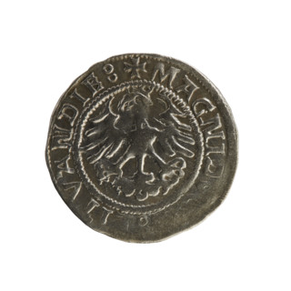 Lithuanian half-grosz, Sigismund I the Old (king of Poland; 1506–1548). Obverse: Pursuer turned