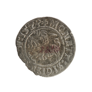 Lithuanian half-grosz, Sigismund I the Old (king of Poland; 1506–1548). R8 (rarity). Polish coin of