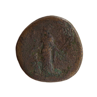Sestertius of Antoninus Pius (86–161; Roman emperor 138–161). Obverse: head of the emperor in a