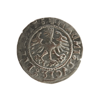 Lithuanian half-grosz, Sigismund I the Old (king of Poland; 1506–1548). Polish coin of the